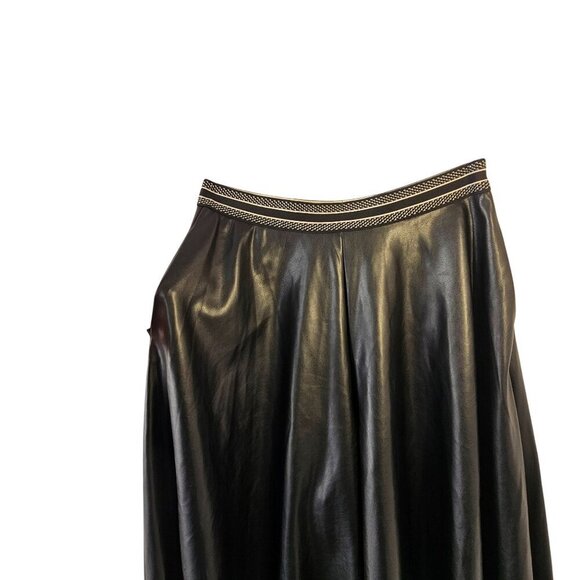 Halogen Black Faux Leather Midi Gaucho Split Skirt Sz M Stripe Elastic Waistband - Picture 9 of 9